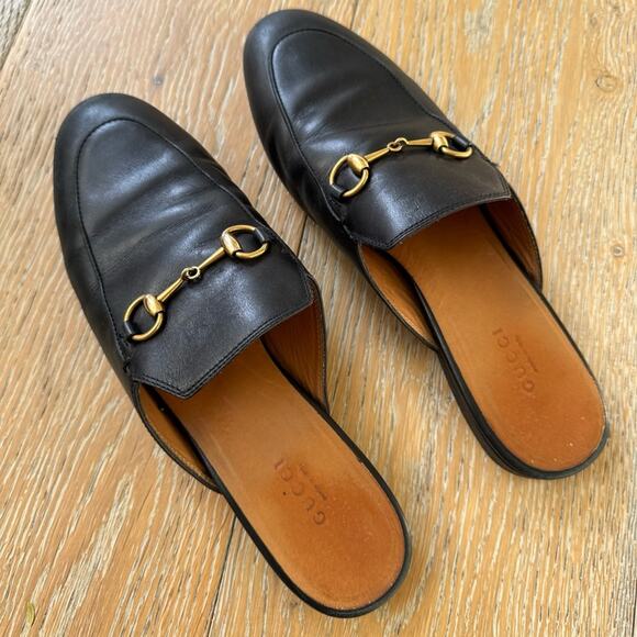 Gucci Princetown Mules Black Leather Gold Horsebit + Box Dustbag Size 38 / 7.5 - Picture 2 of 9
